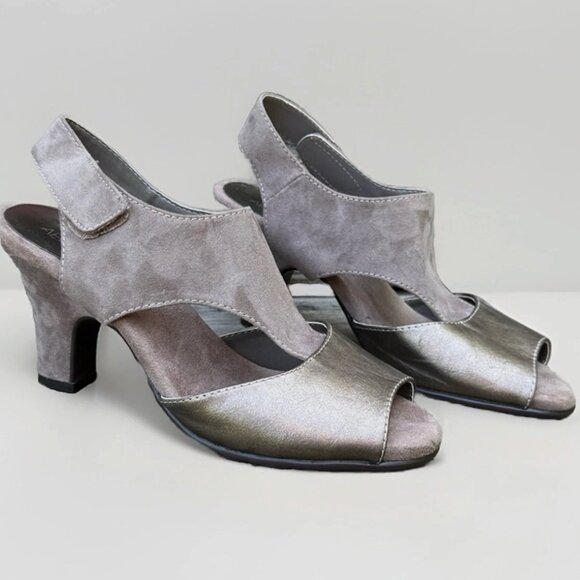 AEROSOLES Shoes - (8) AEROSOLES “GINERATORS” Dual Fabric Upper Peep Toe 3.5” Heeled Sandals